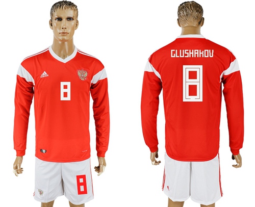 Russia #8 Glushakov Red Home Long Sleeves Soccer Country Jersey - Click Image to Close